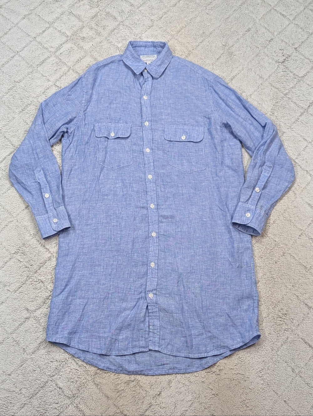 Emily Phillips Dress Womens XL Blue Sky Linen Girlfriend Shirtdress Button Up